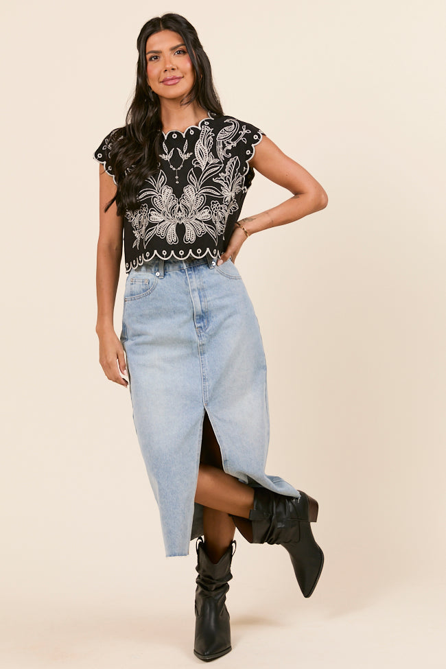 Amaya Cap Sleeve Black Embroidered Woven Top - Image 5