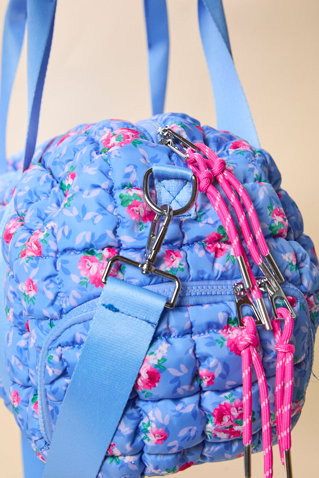 Haylie Blue Floral Quilted Duffle Bag - Image 3