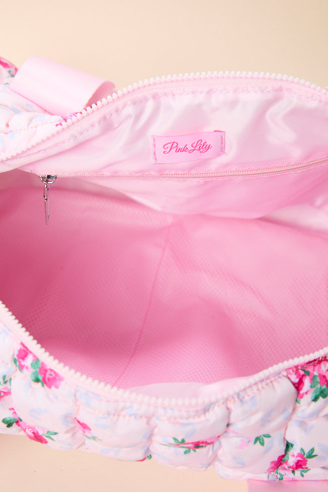 Haylie Pink Floral Quilted Duffle Bag - Image 5
