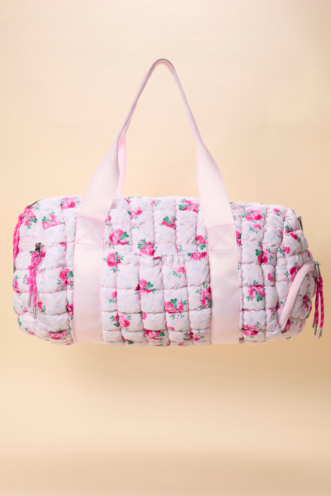 Haylie Pink Floral Quilted Duffle Bag - Image 4