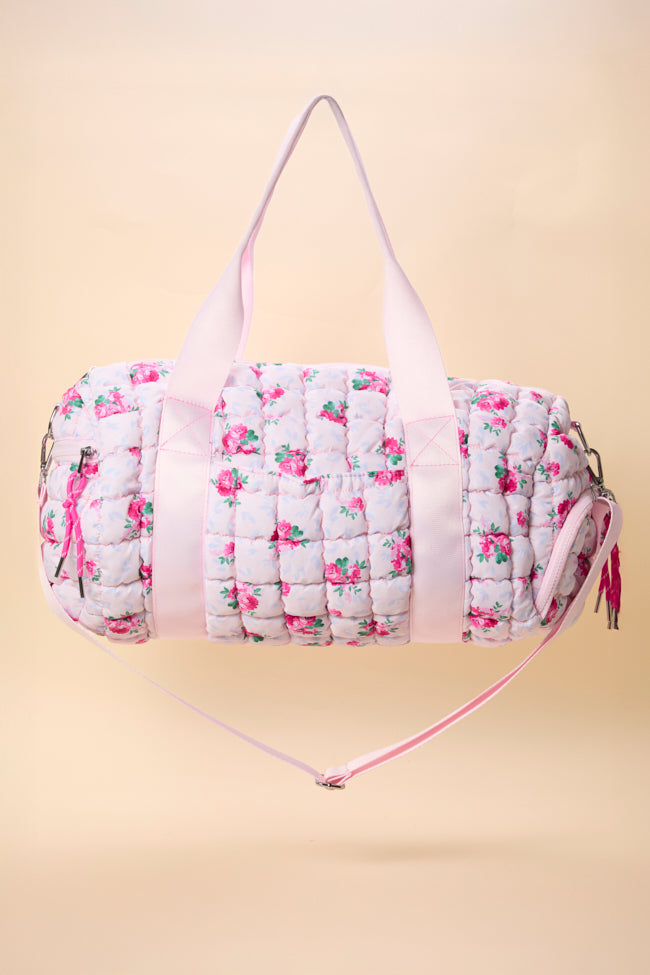 Haylie Pink Floral Quilted Duffle Bag
