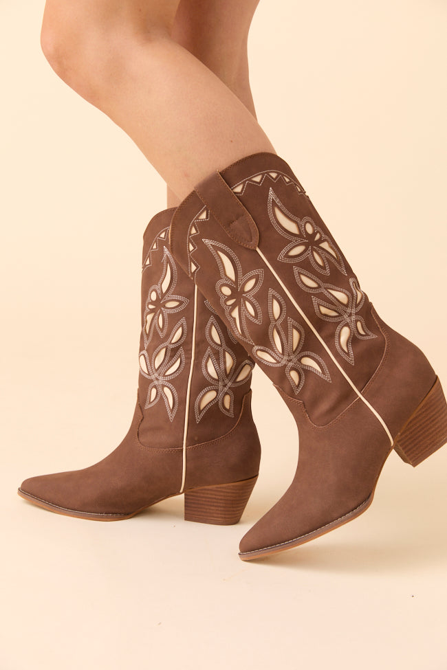 Zinnia Brown Cutout Cowboy Boots - Image 3