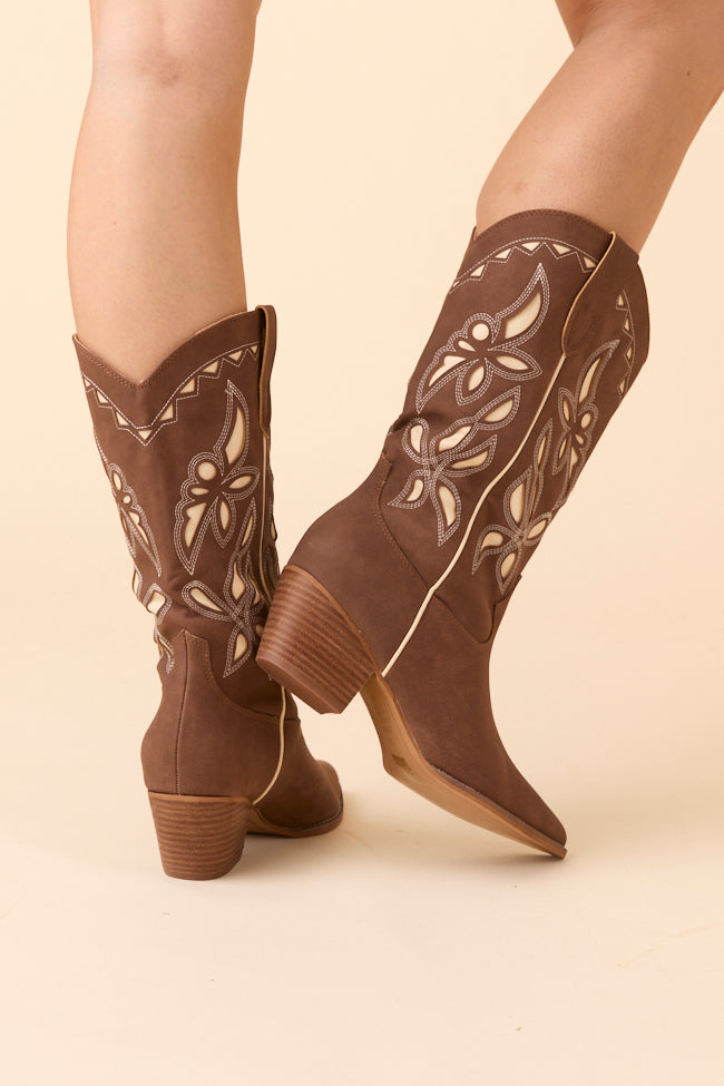 Zinnia Brown Cutout Cowboy Boots - Image 7