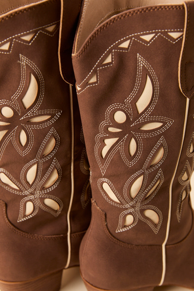 Zinnia Brown Cutout Cowboy Boots - Image 5
