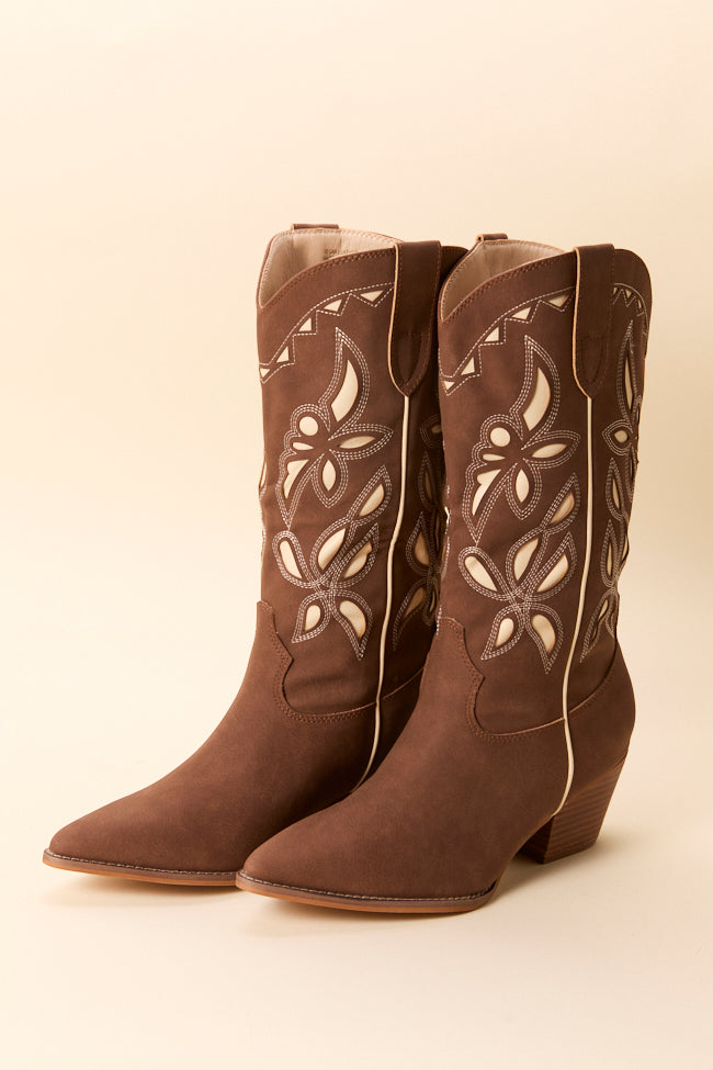 Zinnia Brown Cutout Cowboy Boots - Image 4