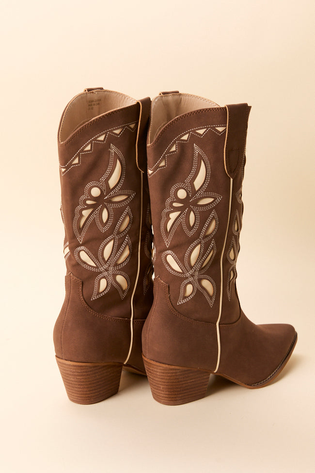 Zinnia Brown Cutout Cowboy Boots - Image 6