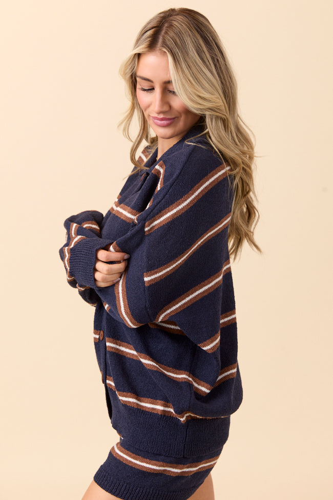Jeannie Navy Blue Stripe Cardigan - Image 3