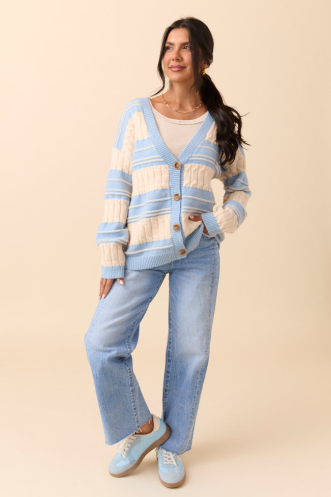 Julia Oversized Striped Blue and Ivory Cardigan - Image 4