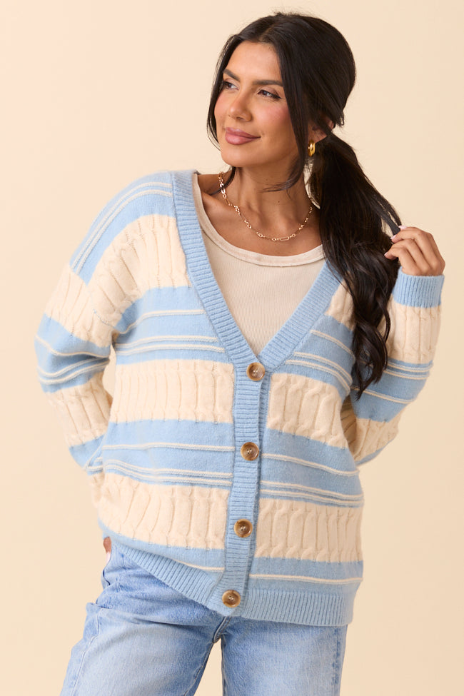 Julia Oversized Striped Blue and Ivory Cardigan - Image 3