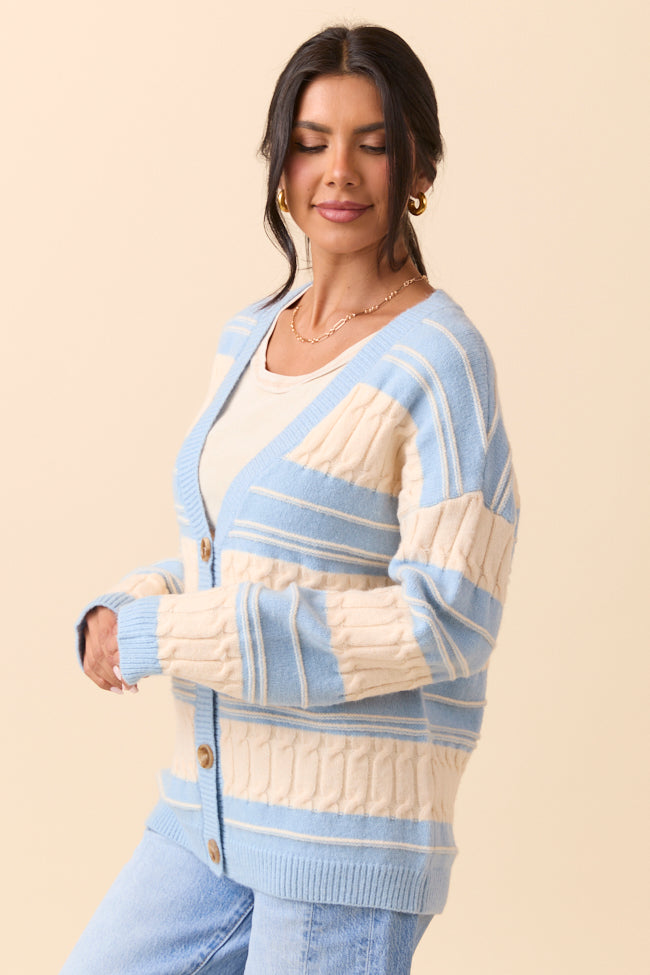Julia Oversized Striped Blue and Ivory Cardigan - Image 5