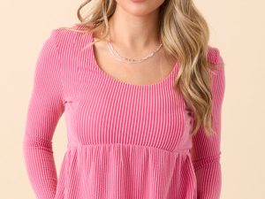 Susan Pink Long Sleeve Peplum Knit Top