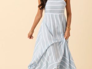 Come Sail Away Blue Striped Maxi Dress