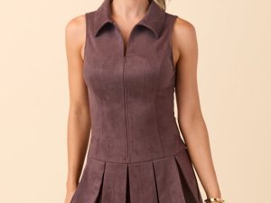 Sharon Brown Pleated Mini Dress