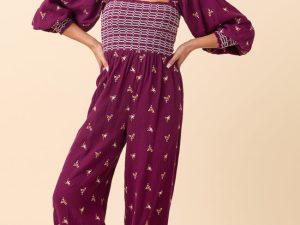 Dress To Impress Burgundy Floral Stitched Smocked Top Jumpsuit