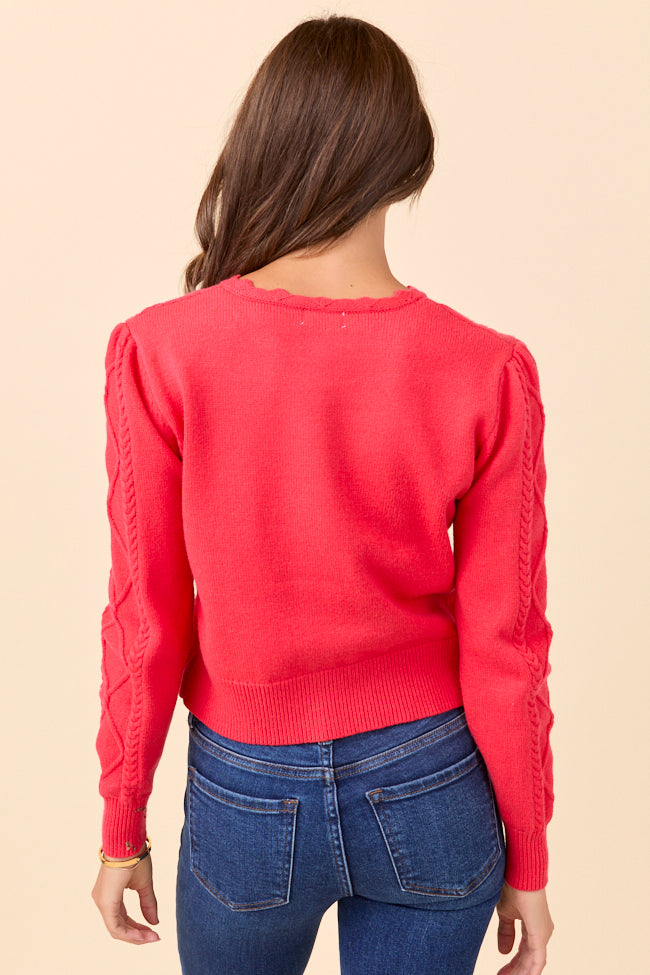 Addy Scoop Neck Cherry Red Cardigan - Image 6
