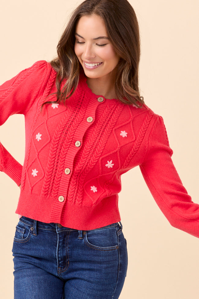 Addy Scoop Neck Cherry Red Cardigan - Image 3