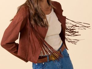 Christina Brown Faux Suede Fringe Jacket
