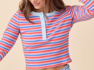 Taryn Red And Blue Striped Crew Neck Top FINAL SALE