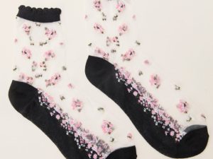Aveline Black Floral Sheer Socks