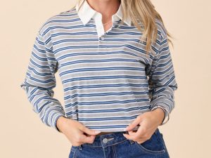 Charlie Blue and Grey Striped Collared Pullover
