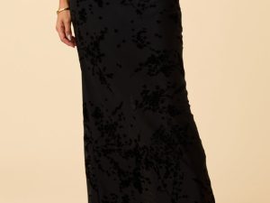 Nola Black Flocked Maxi Skirt