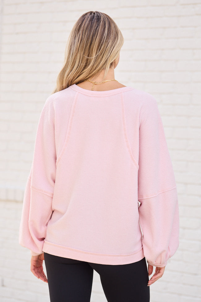 Caroline Pink Brushed Waffle Crewneck Pullover - Image 5