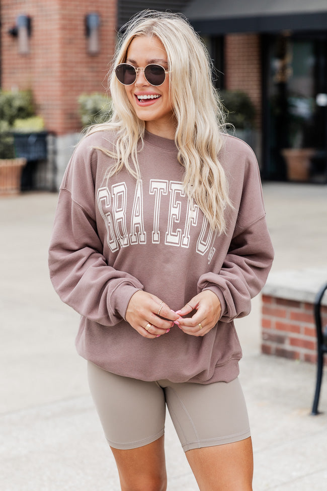 Grateful Block Mocha Graphic Sweatshirt - Image 4