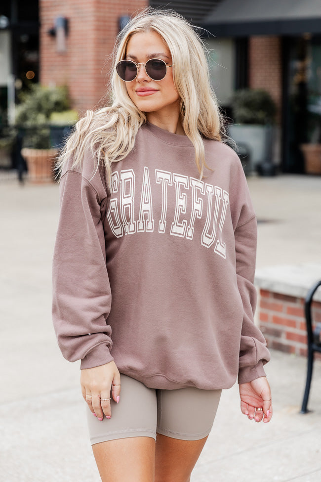 Grateful Block Mocha Graphic Sweatshirt