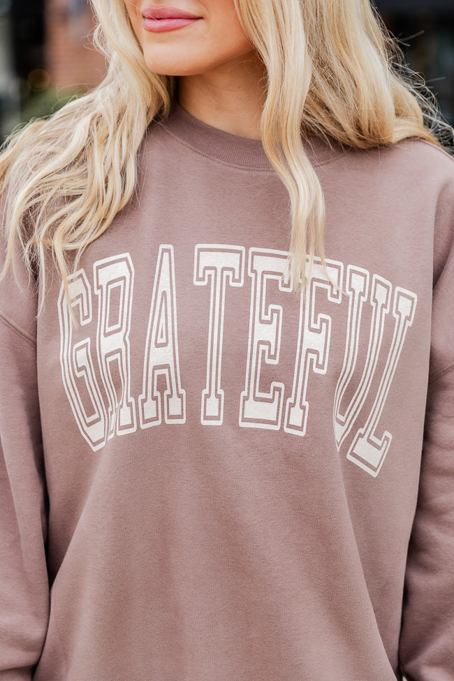 Grateful Block Mocha Graphic Sweatshirt - Image 2