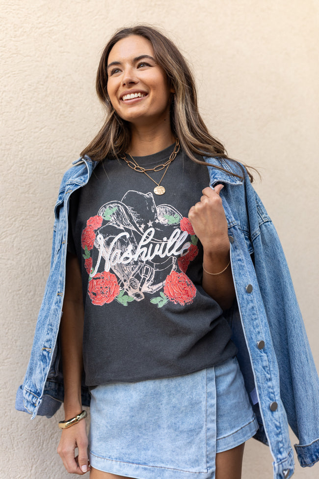 Nashville Vintage Rose Dark Grey Graphic Tee - Image 8