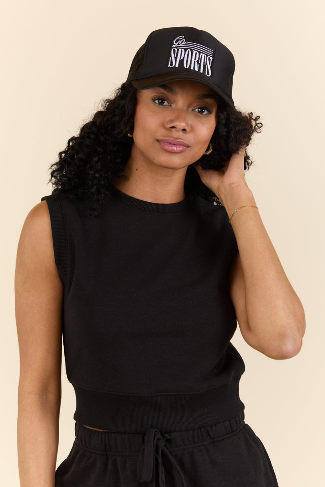 All Star Black Fitted Banded Waist Sleeveless Crop Top - Image 3