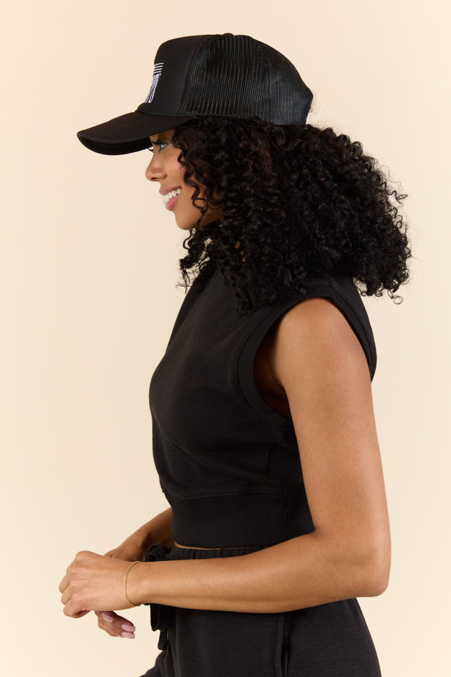 All Star Black Fitted Banded Waist Sleeveless Crop Top - Image 4