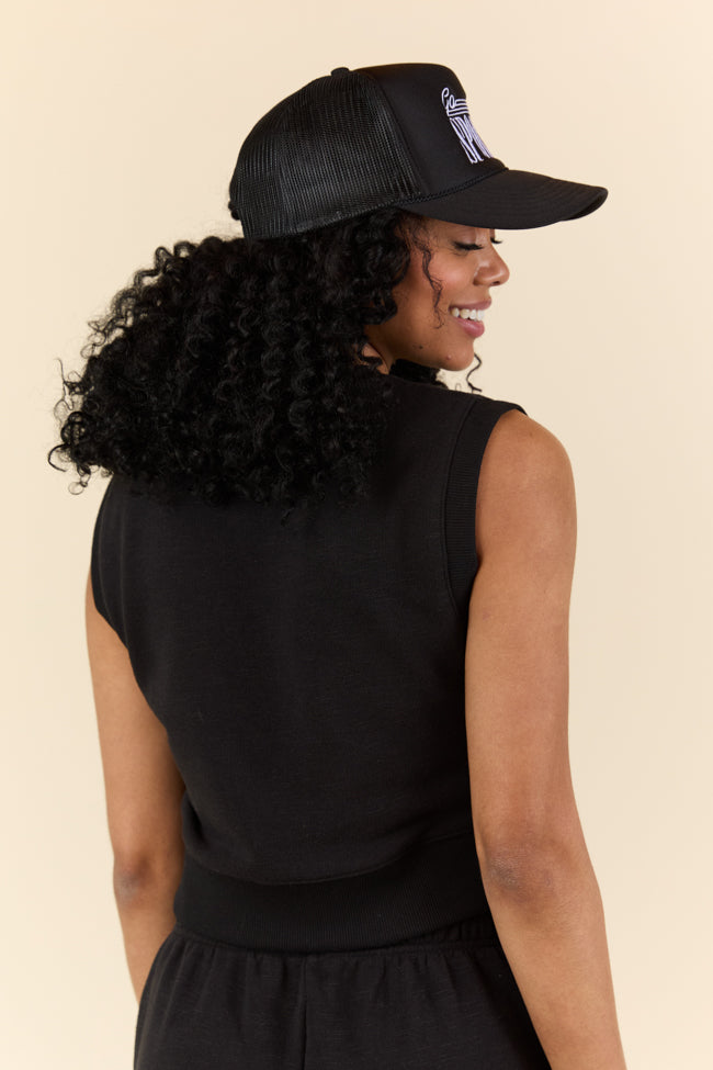 All Star Black Fitted Banded Waist Sleeveless Crop Top - Image 5