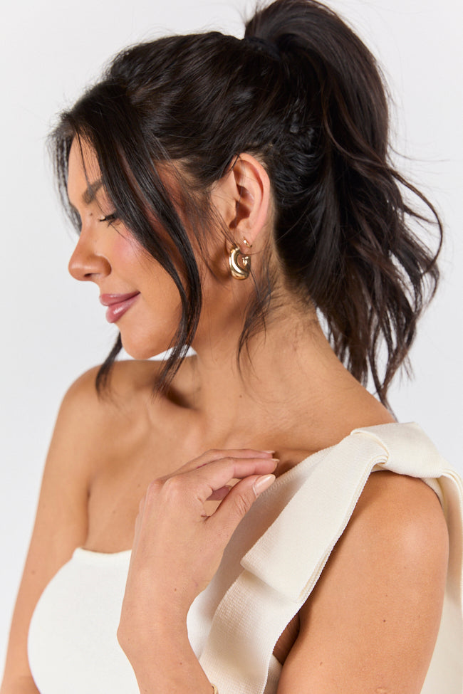 Count Me In Ivory One Shoulder Bow Detail Sweater Tank FINAL SALE - Image 4