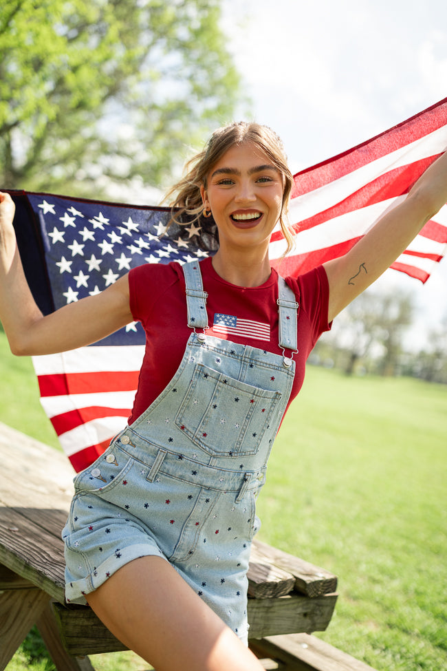 Common Ground Relaxed Fit Star Embroidered Cuffed Overalls FINAL SALE