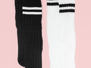Black and White Tall Striped Varsity Socks Set FINAL SALE