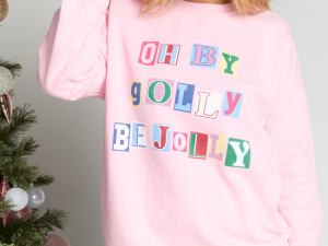 Oh By Golly Be Jolly Light Pink Graphic Sweatshirt
