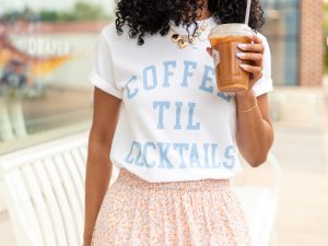 Coffee Til Cocktails White Graphic Tee