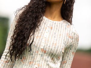 London Button Detail Floral Long Sleeve Knit Top