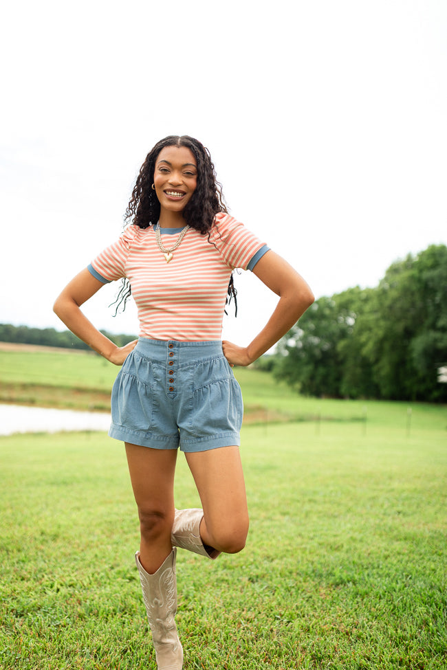 Amelia Tiered Medium Blue Denim Shorts FINAL SALE - Image 6