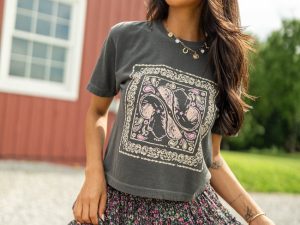 Bandana Print Dark Grey Boxy Graphic Tee