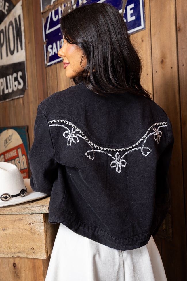 Danielle Black Embroidered Denim Jacket - Image 2