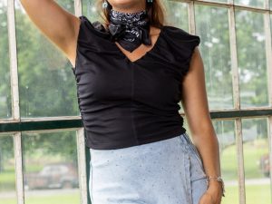 Miley Sleeveless Black Ruched Knit Tank Top