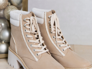 Nakoama Lace Trim Natural Combat Boots