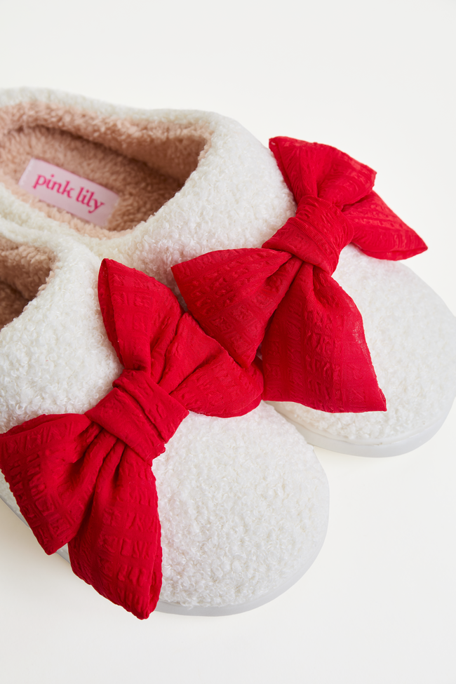 Cozi Red Bow Shearling Slippers - Image 2
