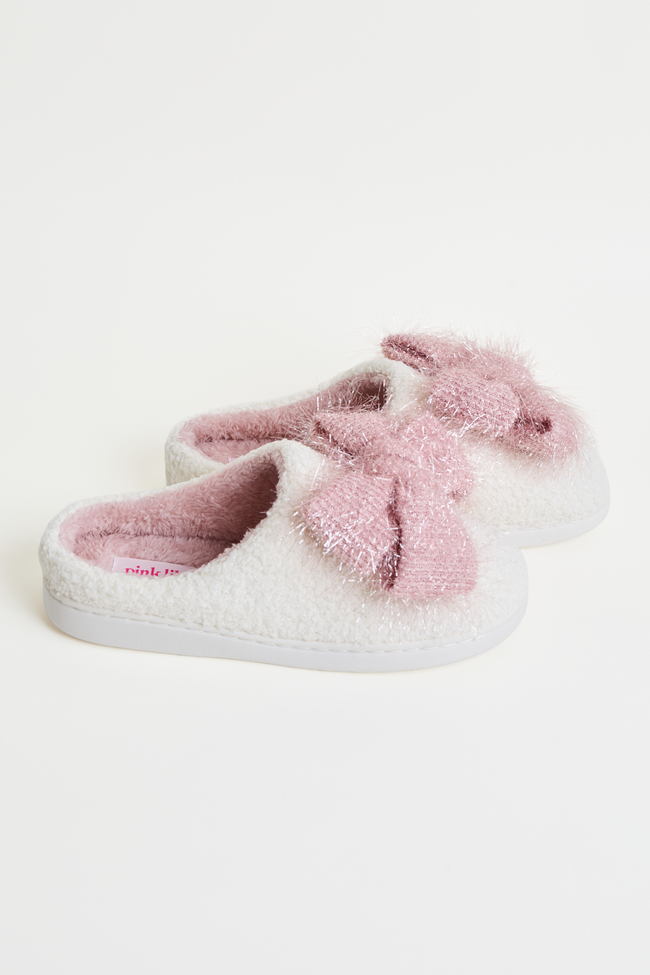 Cozi Pink Tinsel Bow Shearling Slippers - Image 5