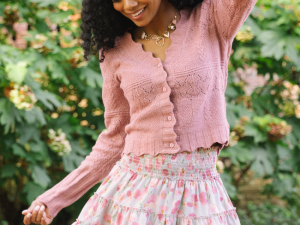 Quinn Pink Pointelle Peplum Cardigan