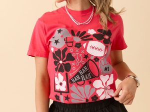 Floral Football Icon Print Paprika Graphic Tee