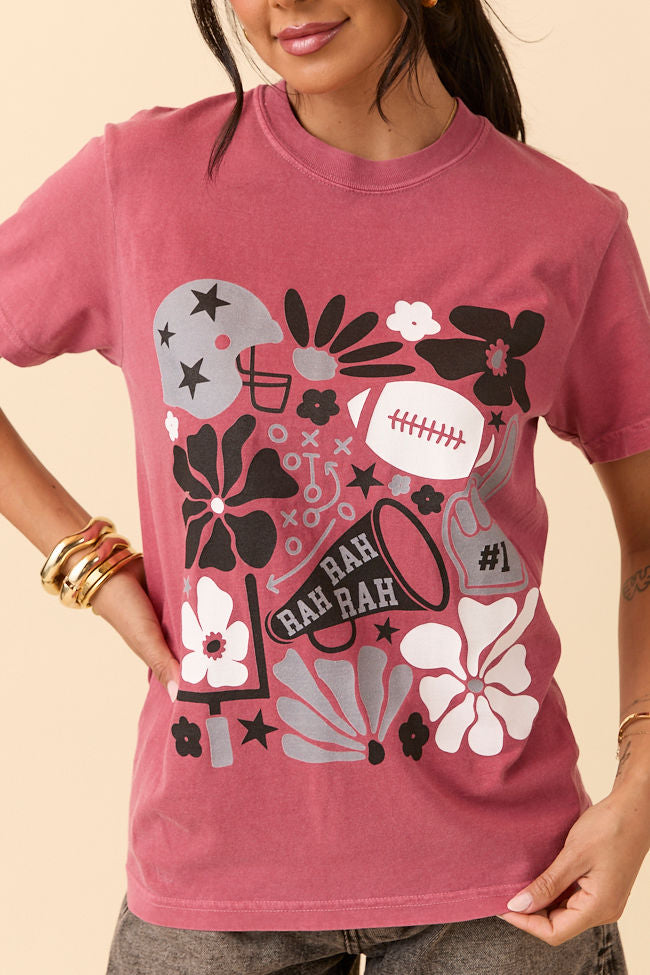 Floral Football Icon Print Crimson Graphic Tee - Image 2