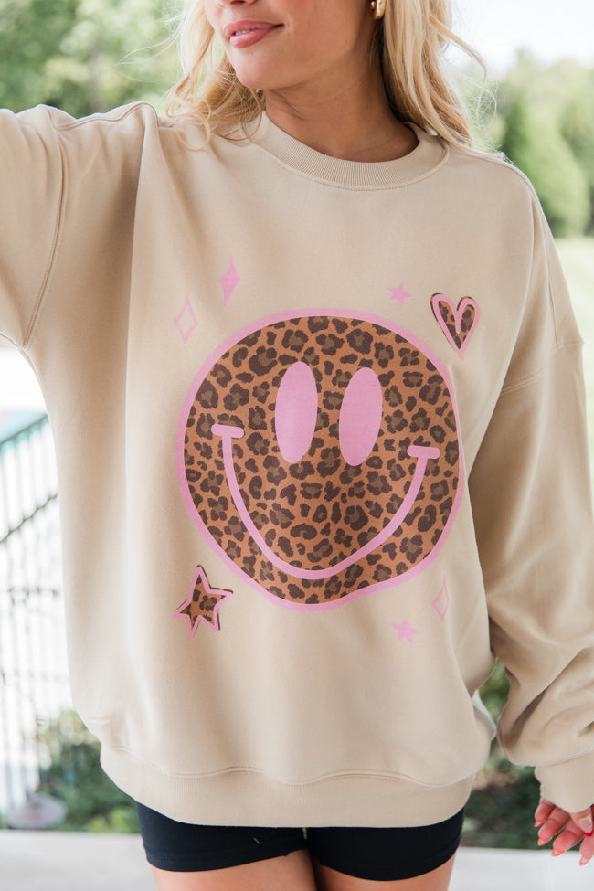 Leopard Smiley Face Cream Graphic Sweatshirt - Image 4